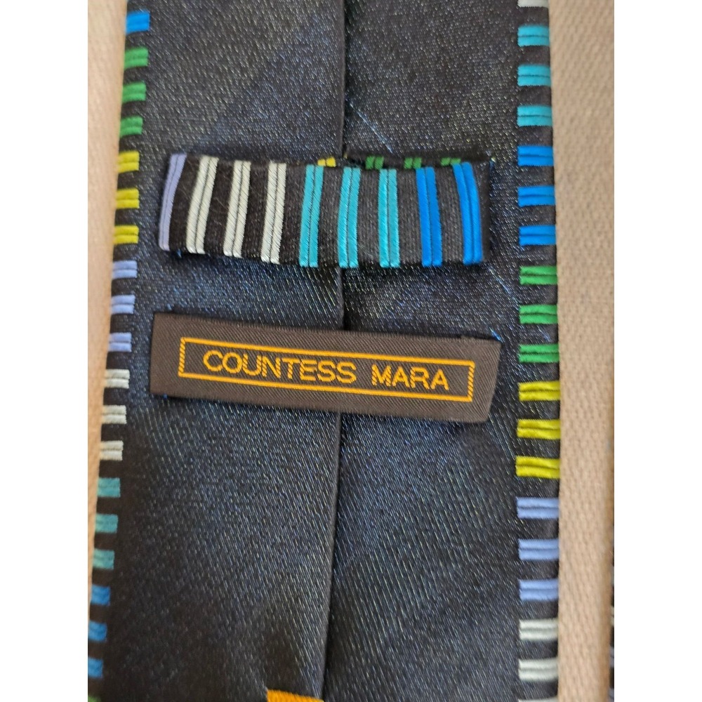 Countess Mara Mens Silk Tie Blue Green Yellow Black Striped Handmade Necktie - Picture 8 of 8